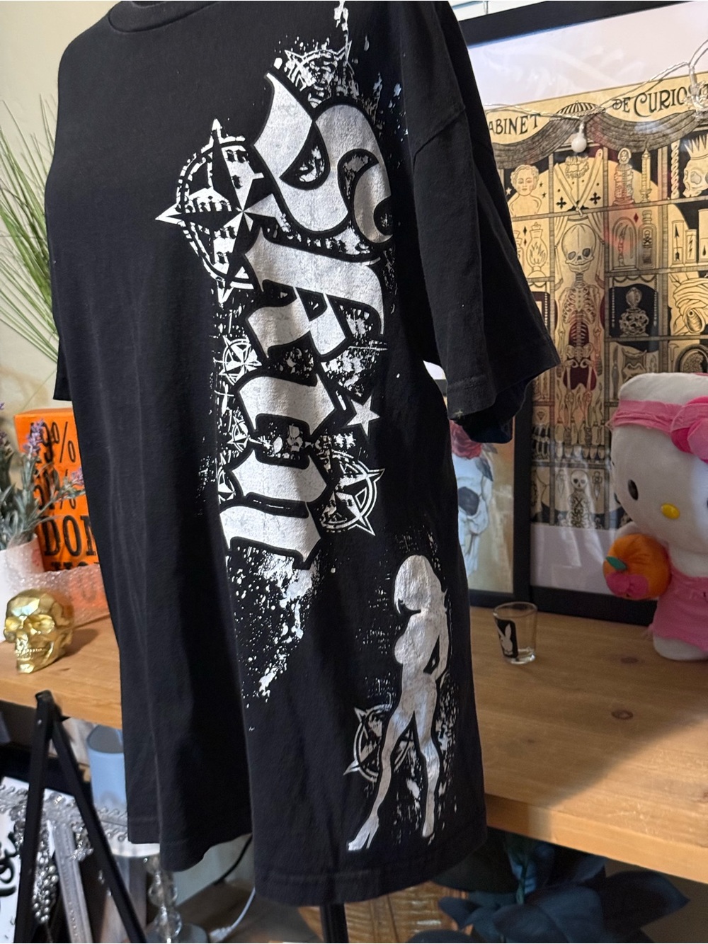Vintage Y2K Skin Black Short Sleeve Tee with white Graphic